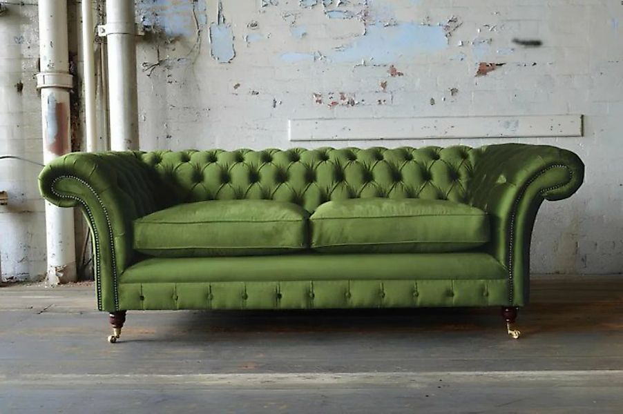 Xlmoebel Sofa 3-Sitzer grünes Samt-Chesterfield-Sofa mit Stoffpolsterung, H günstig online kaufen