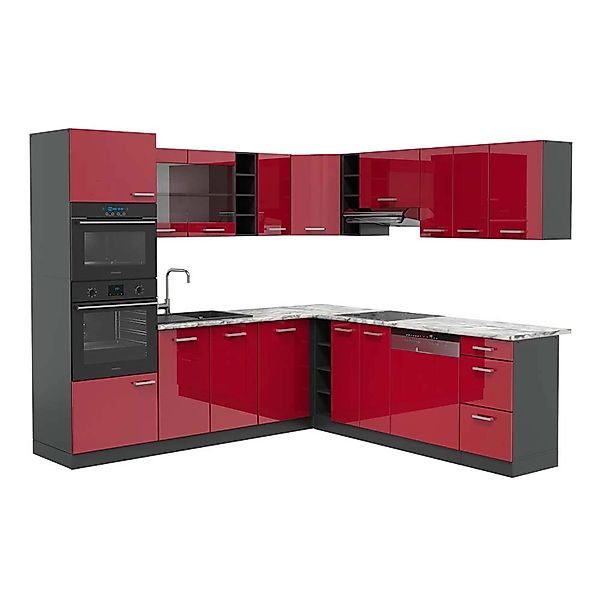 Vicco R-Line Eckküche Bordeaux Hochglanz/Anthrazit 237 x 247 cm AP Marmor günstig online kaufen