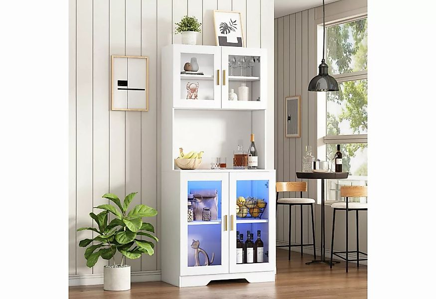 Merax Hochschrank mit Glastüren und LED (1-St) Mehrzweckschrank, Küchenbuff günstig online kaufen