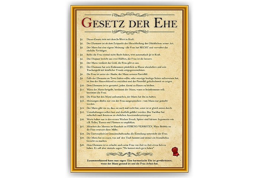 Tigerlino Poster Ehegesetz Hochzeitsgeschenk Ehepaar Hochzeitstag Geschenk günstig online kaufen