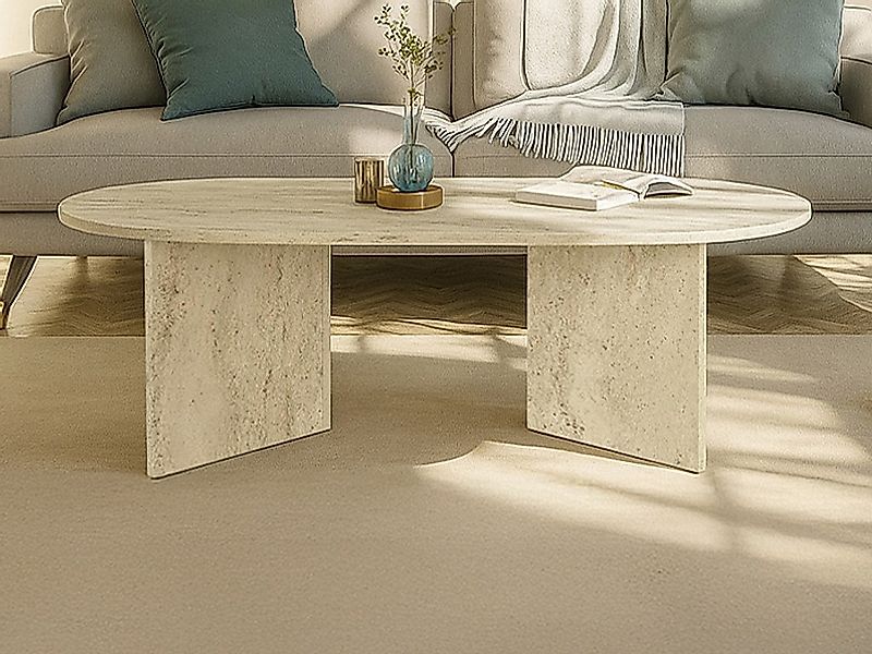 Couchtisch - Beiger Travertin-Effekt - TOPANIA günstig online kaufen