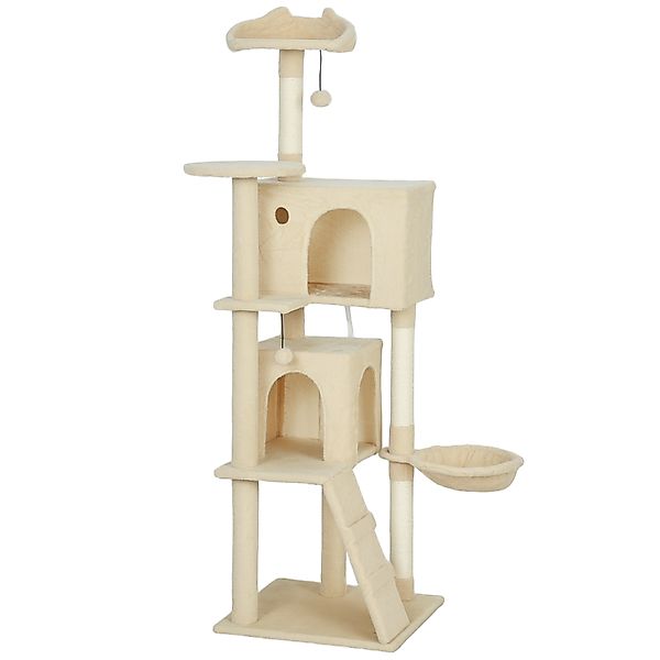 PawHut Kratzbaum 160 cm Katzenturm mit Hängematte, Leiter, Höhle, 2 Plüschb günstig online kaufen