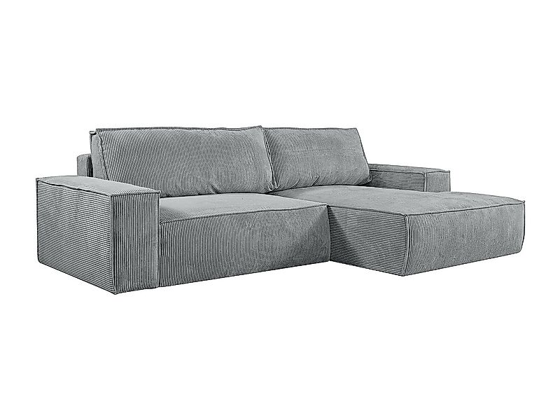 Ecksofa mit Schlaffunktion - Ecke Rechts - Cord - Hellgrau - AMELIA günstig online kaufen