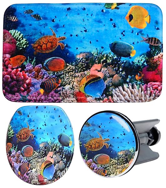 Sanilo Badaccessoire-Set "Ocean" bestehend aus WC-Sitz, Badteppich und Wasc günstig online kaufen