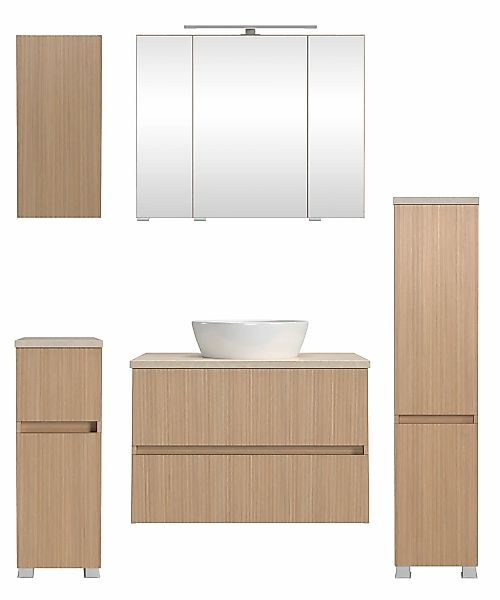 welltime Badmöbel-Set "EIXO, 5tlg.-Set: Spiegelschrank, Waschtisch und Beim günstig online kaufen