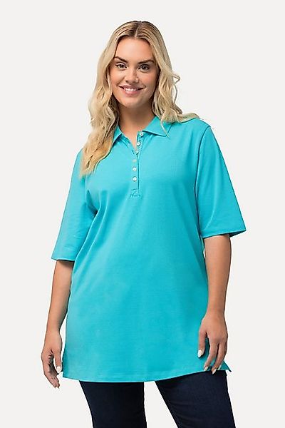Ulla Popken T-Shirt Poloshirt Piqué Polokragen Samt-Knopfleiste günstig online kaufen