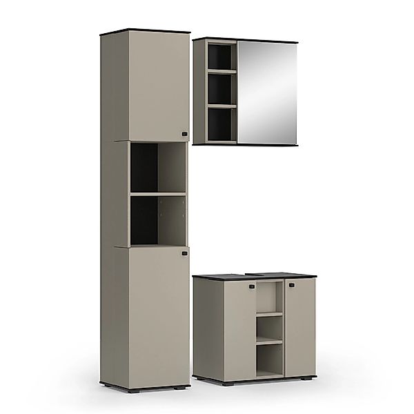 Vicco Badmöbel-Set Joli Greige 3 Teile mit Hochschrank günstig online kaufen