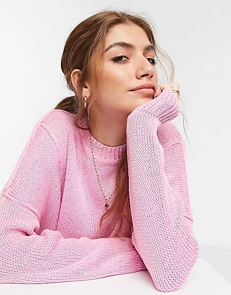 ASOS DESIGN – Kastenförmiger Pullover in Rosa mit Rundhalsausschnitt günstig online kaufen