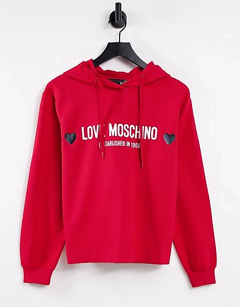 Love Moschino – Core – Kapuzenpullover in Rot mit Logo auf Brusthöhe günstig online kaufen