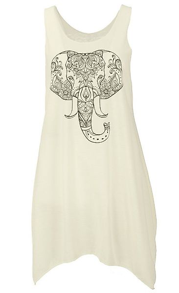 Guru-Shop Midikleid Minikleid mit Ethnodruck - creme Elefant alternative Be günstig online kaufen