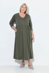 Ulla Popken Maxikleid Jerseykleid Empirenaht V-Ausschnitt günstig online kaufen
