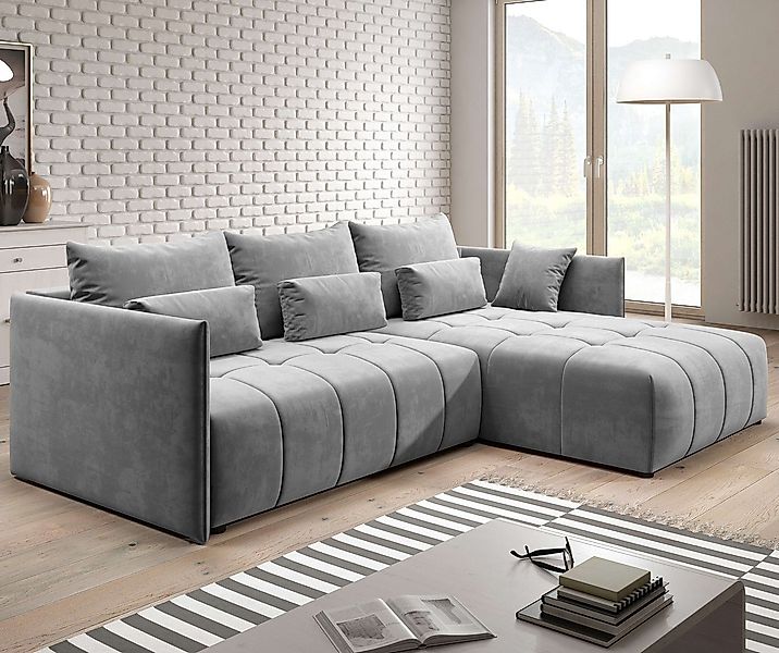 Furnix Ecksofa YAHO bequeme Couch ausziehbar mit Bettkasten Kissen Schlafso günstig online kaufen