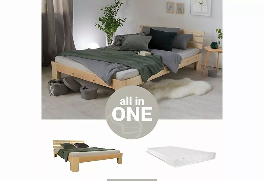 Homestyle4u Holzbett Doppelbett mit Matratze & Lattenrost 140x200 cm Bett M günstig online kaufen
