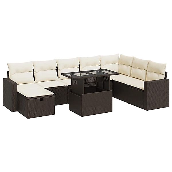 vidaXL 9-Tlg Garten-Sofagarnitur mit Kissen Braun Poly Rattan 3327843 günstig online kaufen