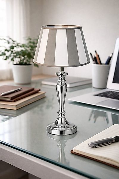 AMBIENTE-LEBENSART.DE Lampenschirm rund-konische-Form-grau-weiß- gestreift günstig online kaufen