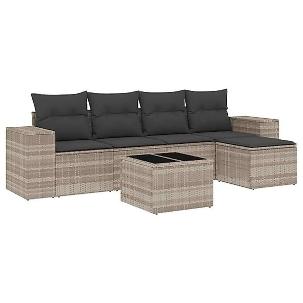 vidaXL 6-Tlg Garten-Sofagarnitur mit Kissen Hellgrau Poly Rattan 3222501 günstig online kaufen