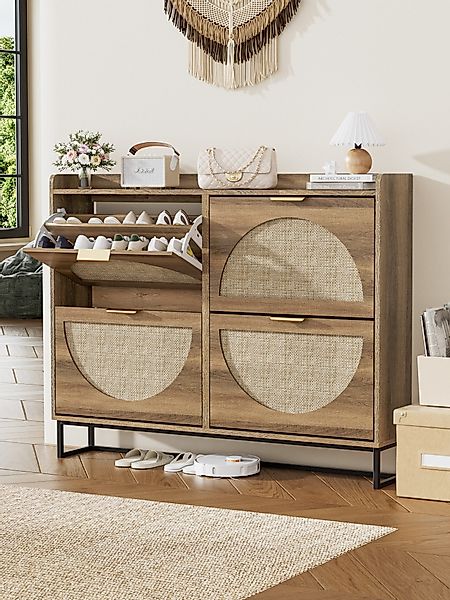 FiveWillowise Schuhschrank mit 4 Klappen, Rattan-Schuhkommode, günstig online kaufen