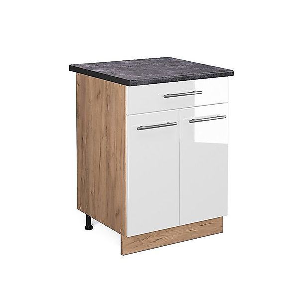 Vicco Küchenunterschrank Fame-Line Weiß Hochglanz/Goldkraft Eiche 60 cm mit günstig online kaufen