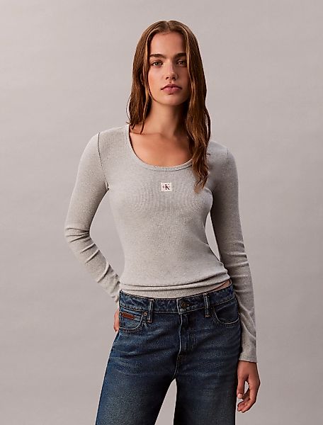 Calvin Klein Jeans Langarmshirt "LS WOVEN LABEL 2X2 RIB SCOOP NEC", Mit Run günstig online kaufen
