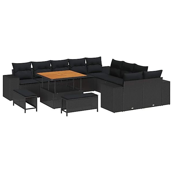 vidaXL Gartensofa-set mit Kissen 13-Tlg Schwarz Poly-Rattan 3364004 günstig online kaufen