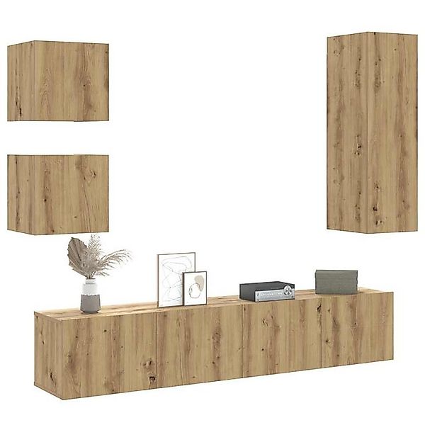 vidaXL Schrankmodule 5-tlg. TV-Schrank-Set Wandmontage Artisan-Eiche Holzwe günstig online kaufen