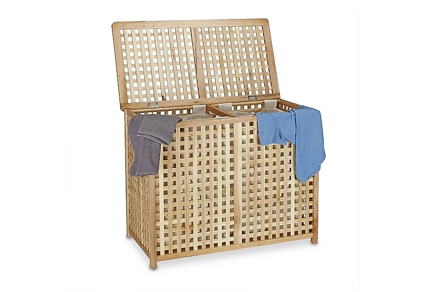 relaxdays Wäschekorb Wäschesammler Duo Walnuss günstig online kaufen