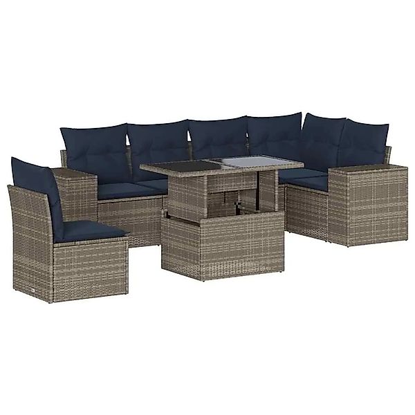 vidaXL 7-Tlg Gartensofa-Set mit Kissen Grau Polyrattan 3269201 günstig online kaufen
