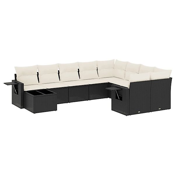 vidaXL 10-Tlg Garten-Sofagarnitur mit Kissen Schwarz Poly Rattan 3220655 günstig online kaufen