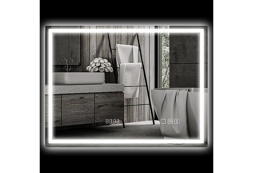 HOMCOM Badspiegel mit Bluetooth-Musikfunktion Memory-Funktion Uhr 3 Lichtfa günstig online kaufen