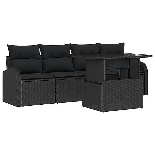 vidaXL Loungesofa 5-teiliges Garten-Sofa-Set mit Kissen Schwarz Poly Rattan günstig online kaufen