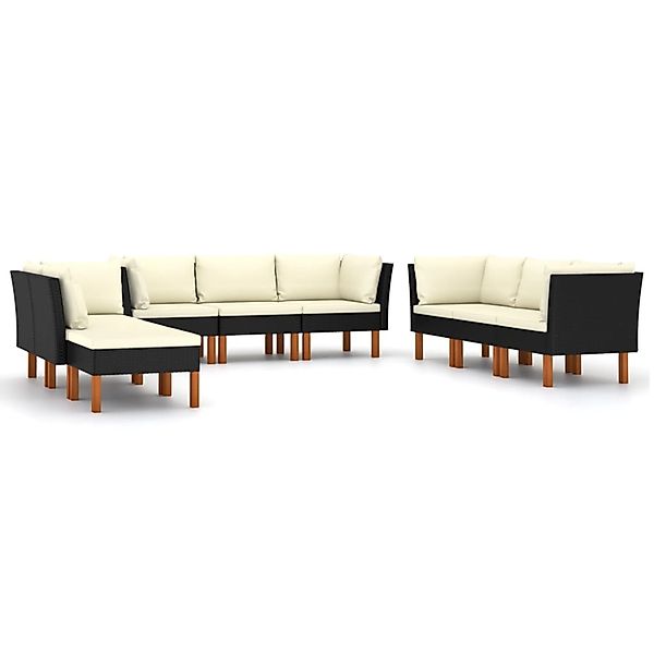 9-tlg. Garten-lounge-set Mit Kissen Poly Rattan Schwarz günstig online kaufen