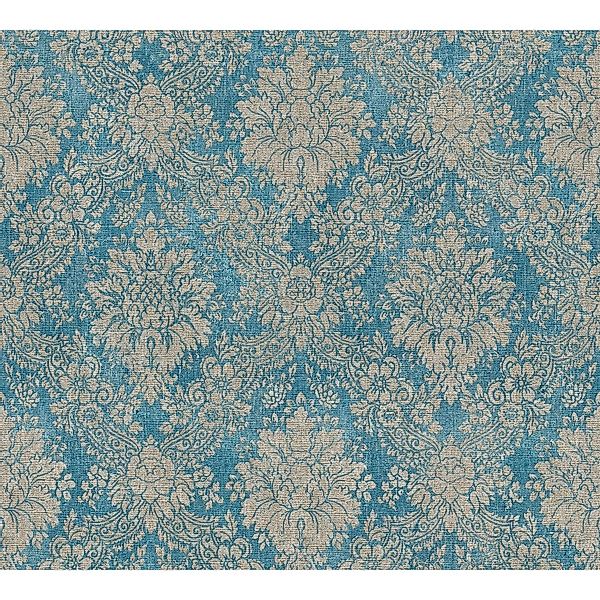 PROFHOME 336075-GU Barock Tapete Shabby Chic Matt Türkis Blau Grau 0,53 m x günstig online kaufen
