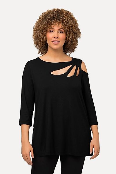 Ulla Popken T-Shirt Shirt Cut-Outs A-Linie U-Boot-Ausschnitt 3/4-Arm günstig online kaufen