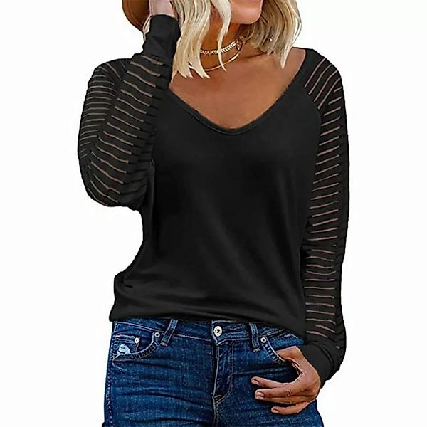 FIDDY T-Shirt Damen Langarmshirt mit Streifenmuster und lässigem, weitem Sc günstig online kaufen