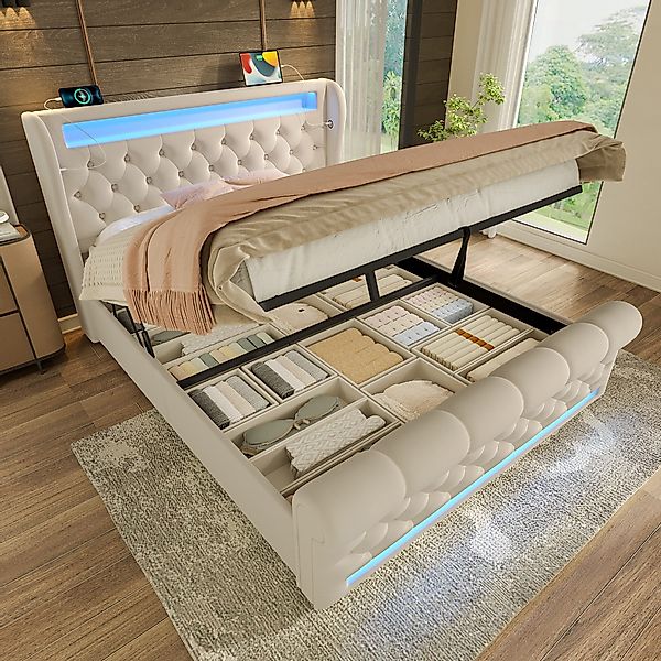 TavilaEcon Boxspringbett LED-Leuchten, Stauraum-Kopfteil mit USB- günstig online kaufen