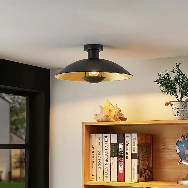 Lindby Deckenlampe Narisara, Ø 40 cm, E27, schwarz-gold günstig online kaufen