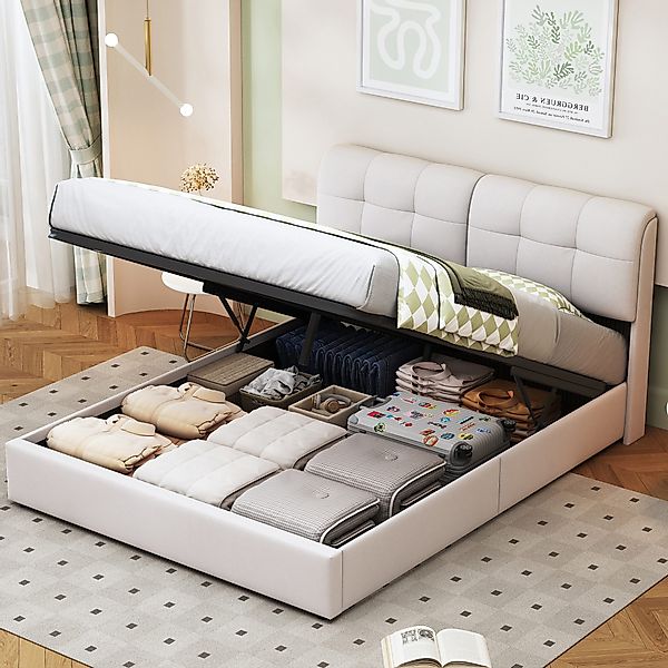FUROKOY Polsterbett Doppelbett Stauraumbett Luftdruck-Hubstange mit günstig online kaufen