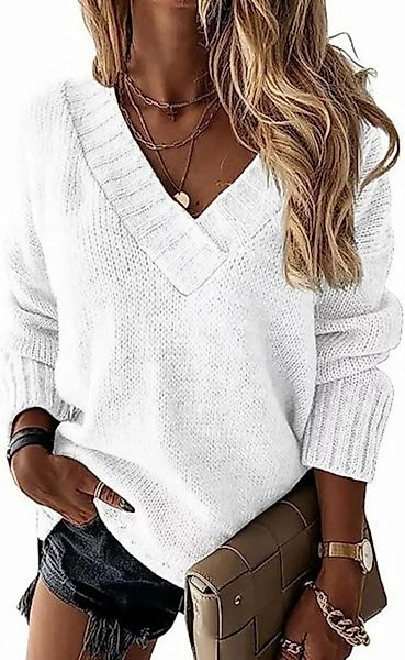 FIDDY Strickpullover Damen Pullover Winter Langarm V-Ausschnitt Strickpullo günstig online kaufen
