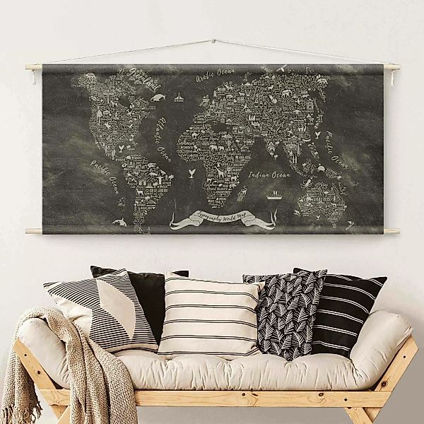Wandteppich Kreide Typografie Weltkarte günstig online kaufen