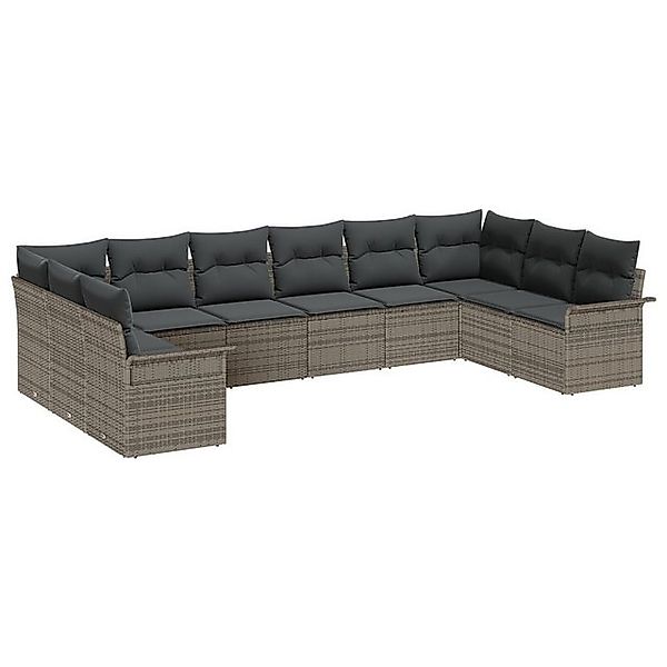 vidaXL Loungesofa 10-teiliges Garten Sofa Set mit Kissen Grau Poly Rattan, günstig online kaufen