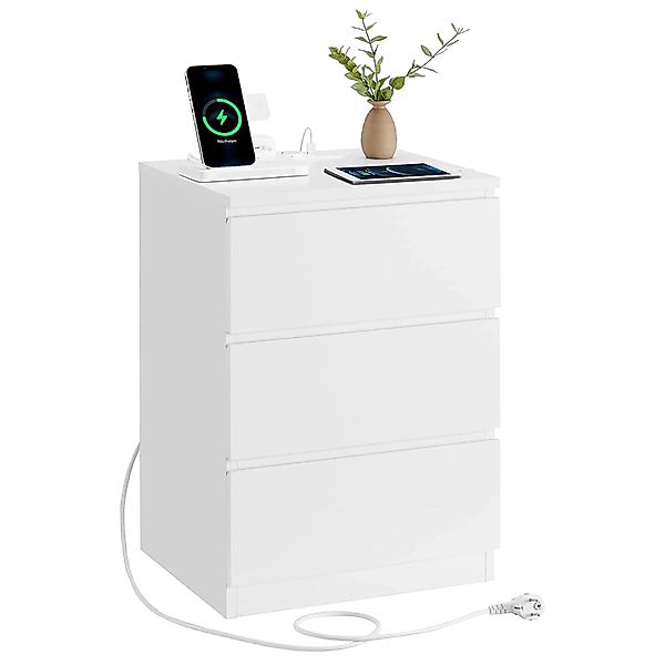 Songmics Nachttisch Kailyn mit Steckdosenleiste 3 Schubladen Weiß günstig online kaufen