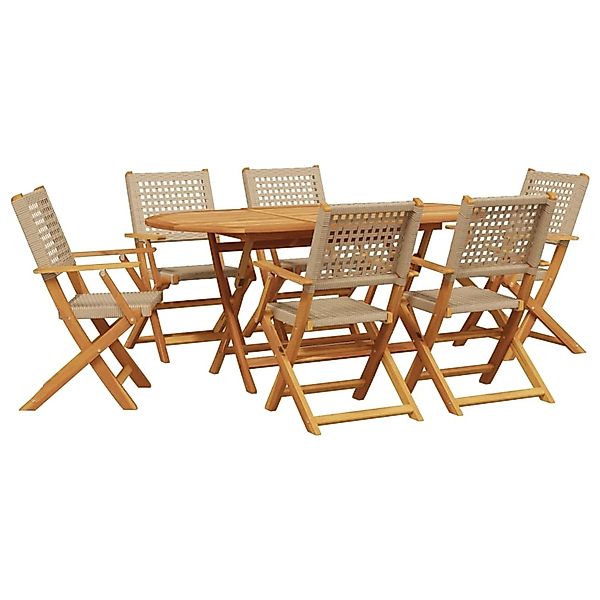 vidaXL 7-tlg Garten-Essgruppe Poly Rattan und Massivholz Beige Modell 3 günstig online kaufen