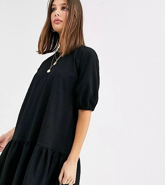ASOS DESIGN Tall – Strukturiertes, schwarzes Hängerkleid mit Stufensaum günstig online kaufen
