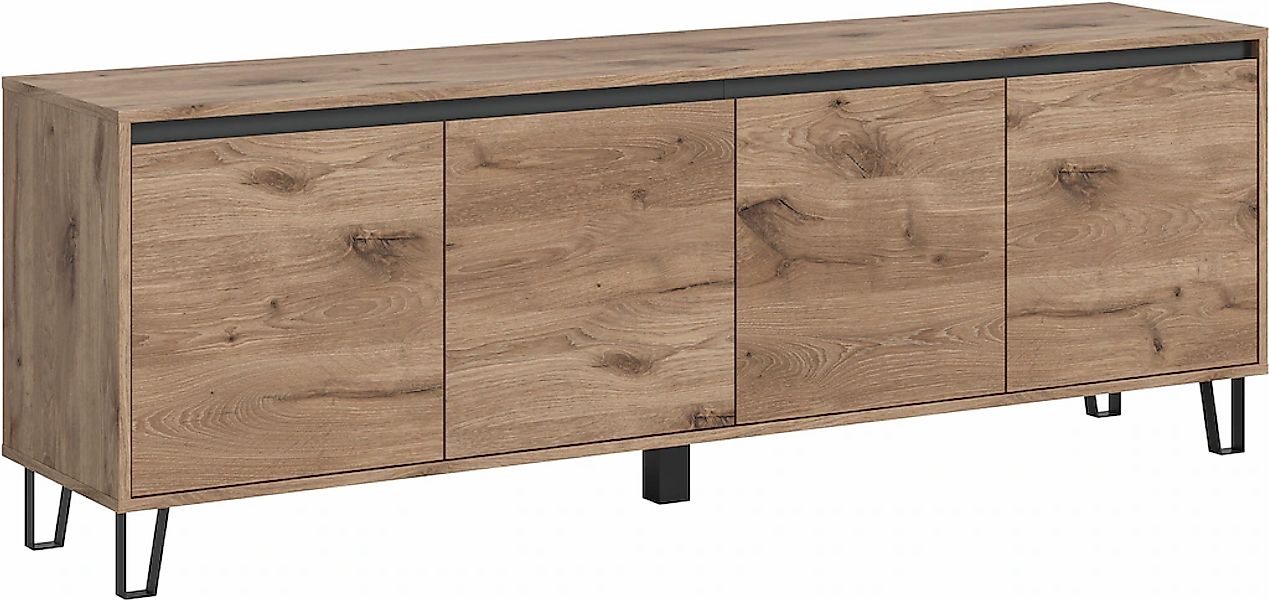 Home affaire Lowboard "BALTIC, Breite 184cm, grifflose Fronten, Metall-Füße günstig online kaufen