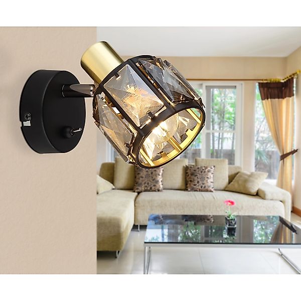Globo Wandlampe Indiana 1-flammig Schwarz-Gold Rauchfarben 9,2 x 12,5 cm günstig online kaufen