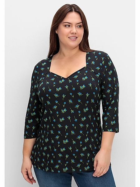 Sheego T-Shirt "Große Größen", mit Blumenprint und Herzausschnitt günstig online kaufen