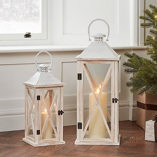 Folkestone Holzlaternen Duo weiß mit TruGlow® LED Kerzen günstig online kaufen