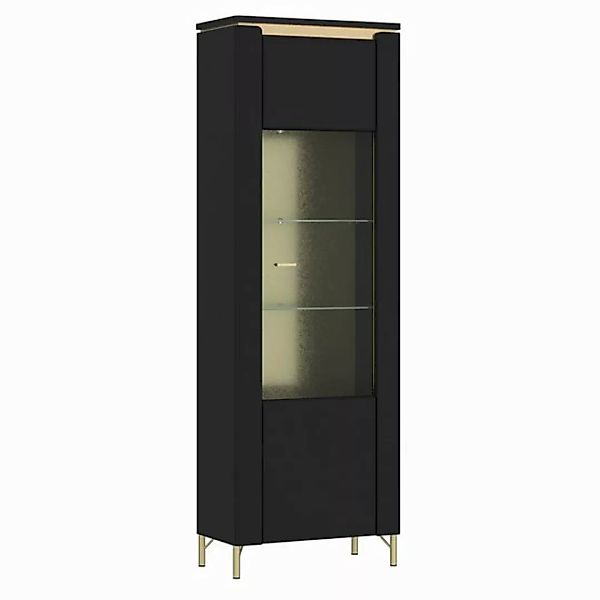 Lomadox Vitrine NOLA-129 Schwarz matt mit goldfarbenen Akzenten, Breite 65, günstig online kaufen