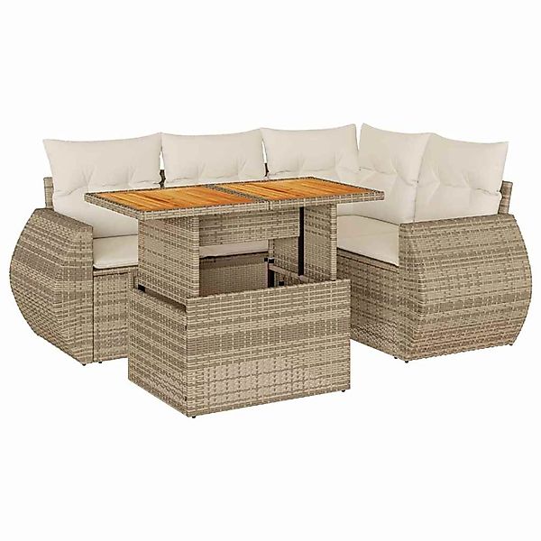 vidaXL 5-Tlg Garten-Sofagarnitur mit Kissen Beige Poly Rattan 3327257 günstig online kaufen