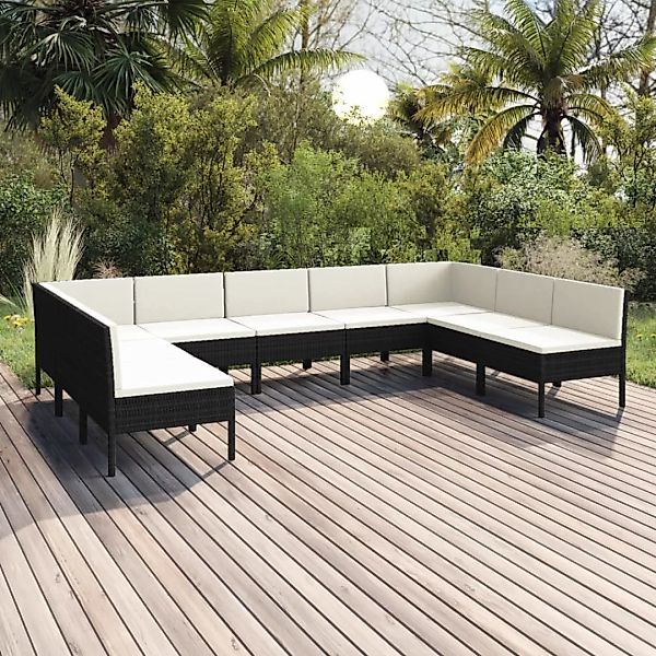 9-tlg. Garten-lounge-set Mit Auflagen Poly Rattan Schwarz günstig online kaufen